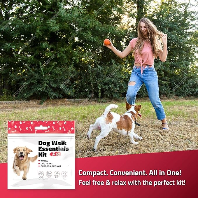 pH Advantage Dog Walking Essentials Kit – Includes Poop Bags, Disposable Water Bowl, Treats & Food – Travel-Friendly Pack Perfect for Walks, Hiking & Unexpected Emergencies - Red Style (50)