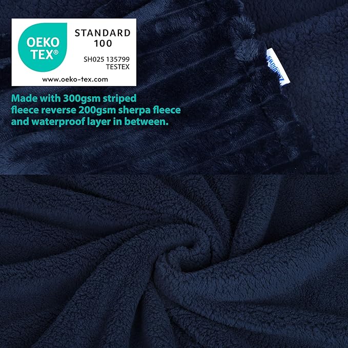 Waterproof Dog Blanket, Soft Fleece Blanket for Couch Protector, Reversible Pet Blankets Furniture Protector Cover for Small Medium Large Dogs Cats (Navy, 60"x80")