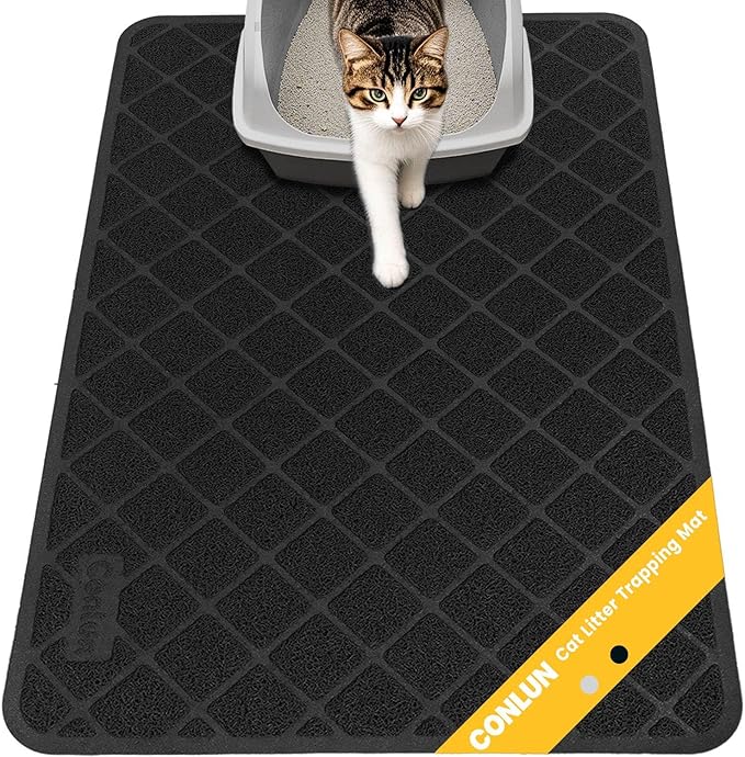Cat Litter Mat Litter Trapping Mat, 35" x 23" Premium Durable PVC Grid Mesh with Scatter Control, Non-slip, Less Waste Cat Litter Box Mat, Soft on Kitty’s Paws, Urine Waterproof
