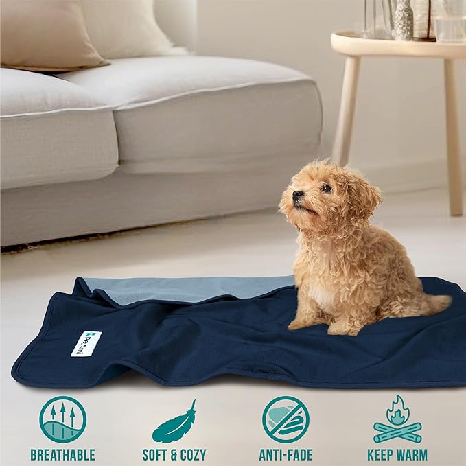 PetAmi Waterproof Dog Blanket for Medium Large Pets Dogs Cats, Pet Couch Cover Protector for Furniture, Reversible Washable Soft Fleece Cat Blanket for Bed Couch Sofa, 40x60 (Navy/Blue)