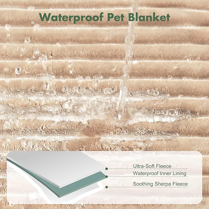 Waterproof Dog Blanket for Couch - Washable Medium Pet Blanket for Furniture Protector, Cozy Fleece Calming Dog Crate Blankets for Indoors & Outdoors, Linen, 30"x40"