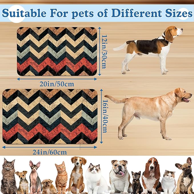 Vintage Plaid Pet Food Mat for Cats and Dogs–Christmas Stocking Absorbent Quick Dry Feeding Placemat, Non Slip Rubber Base, Waterproof Bowl Mat for Indoor Use, Pet Supplies 16"x24"
