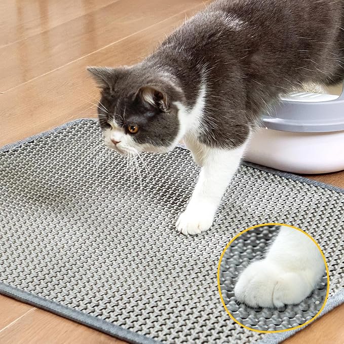 Cat Litter Mat, Upgrade Super Waterproof Back Layer Litter Box Mat, Non Slip, Durable, Soft on Paws Kitty Trapping Matt (27"x19", Gray)