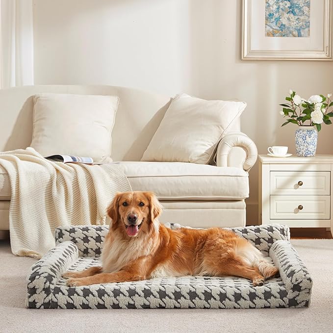 FURTIME Orthopedic Dog Beds Large Sized Dog, XXL Washable Memory Foam Pet Couch Bed with Removable Washable Cover, Non-Slip Bottom with Bolster Sides, Grey