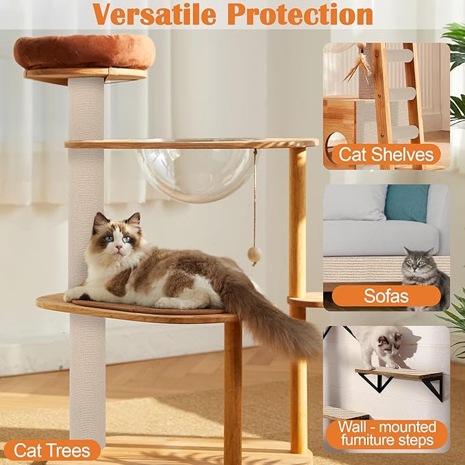 Cat Scratch Furniture Protector - 100" x 13.8" Trimmable Self-Adhesive Cats Claws Scratch Pads, DIY Cat Climbing Couch Protector for Scratch Post Cat Tree Replacement Indoor (Khaki)