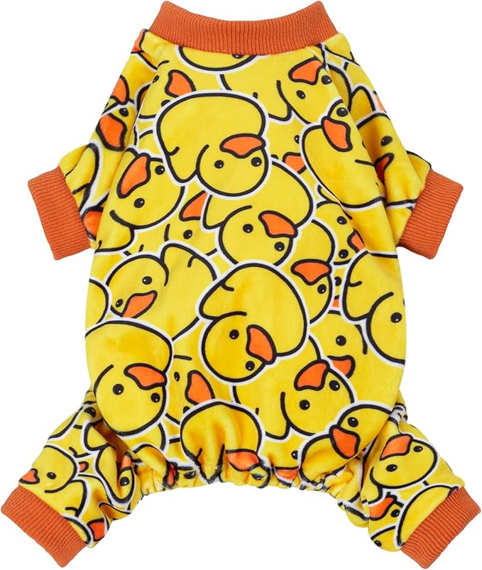 Fitwarm Funny Duck Dog Pajamas, Dog Winter Clothes for Small Dogs Girl, Lightweight Velvet Pet Jumpsuit, Cat Onesie, Yellow, XL