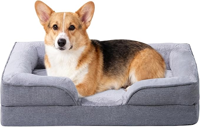 Makigued Orthopedic Dog Bed for Medium Dogs Egg Crate Foam Pet Sofa with Waterproof Liner, Removable Washable Cover, Nonslip Bottom, Cozy Couch for Small Medium Dogs, 28.0X 22.8X 6.7 in, Grey