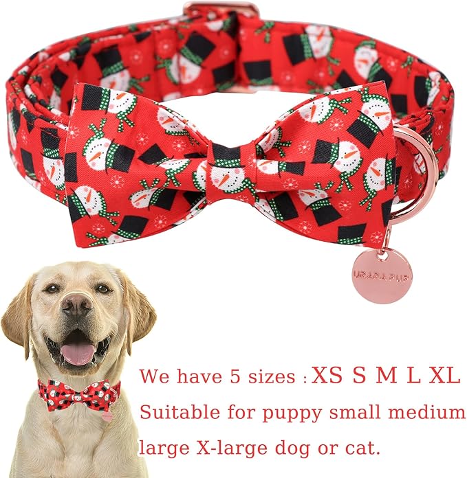 Christmas Dog Collar with Bow Tie, Christmas Collar for Puppy Girl Boy Dog or Cat, Bowtie Dogs Collars with Durable Metal Buckle, Cute Pet Collars, XS