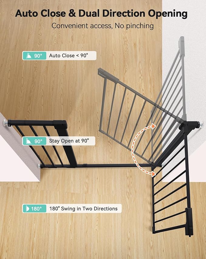COMOMY 36" Extra Tall Baby Gate for Stairs Doorways, Fits Openings 29.5" to 40.6" Wide, Auto Close Sturdy Safety Dog Gate for House, Pressure Mounted Easy Walk Through Pet Gate with Door, Black