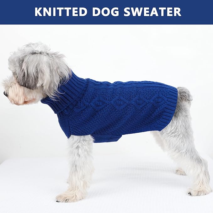 Dog Sweaters Small Dog Clothes Winter Turtleneck Puppy Sweater Warm Pet Cat Sweater Doggy Pullover Outfit with Twisted Design XS~XL(Navy Blue, Medium)
