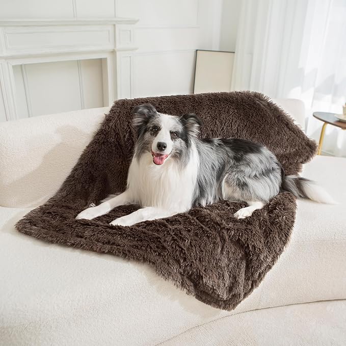 gogobunny Waterproof Dog Blanket for Couch & Furniture Protection - Super Soft Reversible Throw for Large Dogs & Cats, Calming Washable Fur & Sherpa Pet Blanket (50x60 Inch, Chocolate)
