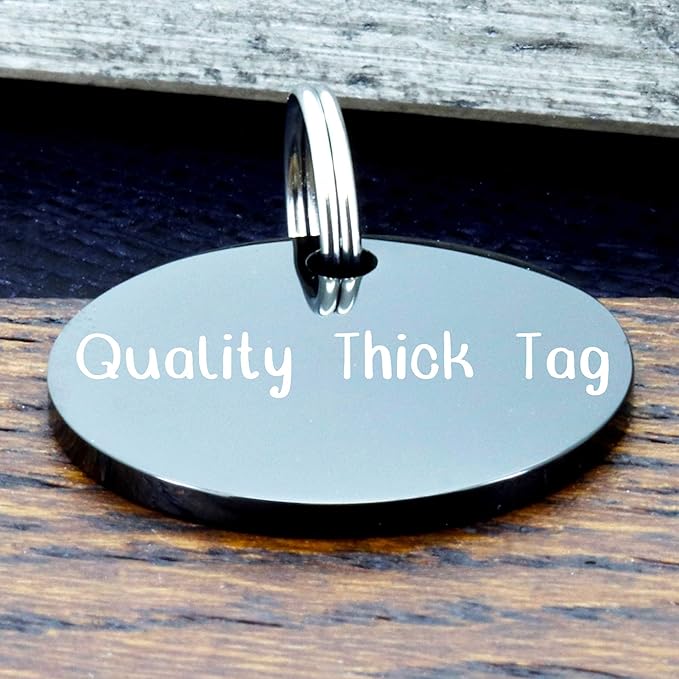 UltraJoys Stainless Steel Pet ID Tag Dog Name Tags Personalized Front and Back Engraving, Customized Dog Tags and Cat Tags, Optional Engraved on Both Sides, Round Tag with Vine Design, Small Black