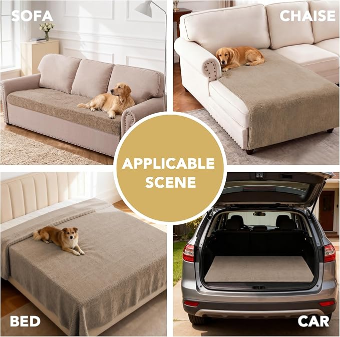 H.VERSAILTEX Non Slip Pet Couch Cover Chenille Dog Bed Protector Thick Soft Sofa Slipcover Pet Friendly Washable Couch Cushion Covers for Pets (40" x 50", Sand)