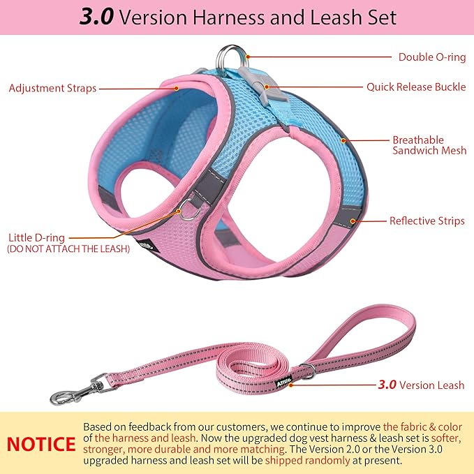 AIITLE Escape Proof Dog Harness - Step in Adjustable Dog Harness No Choke Over with Breathable Mesh and Quick-Release Buckle for All Weather- Outdoor Walking, Training for Medium Dogs Pink XL