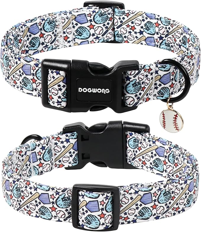 DOGWONG Baseball Dog Collar-Cute Boy Baseball Dog Collar, Adjustable Soft Male Dogs Collars for Small Medium Dogs, XS