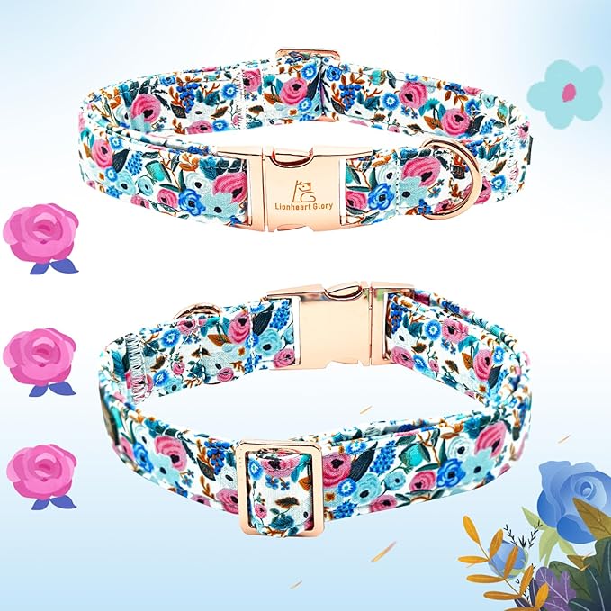 Lionheart Glory Floral Dog Collar with Flowers - Soft, Durable & Adjustable for Small Dogs