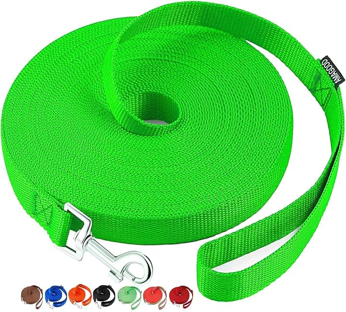 AMAGOOD Dog/Puppy Obedience Recall Training Agility Lead-15 ft 20 ft 30 ft 50 ft Long Leash-for Dog Training,Tie Out,Play,Safety,Camping (30Feet x 1Inch,Green)