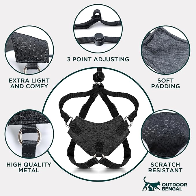 Houdini™ Escape Proof Cat Harness and Leash Set by OutdoorBengal – Black, Large Cat Harness for Walking Big Cats
