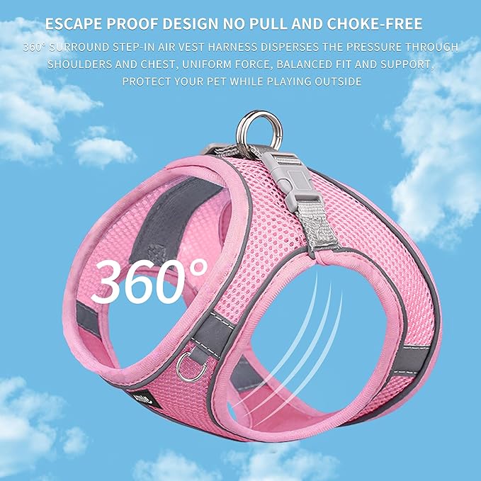 AIITLE Step in Dog Harness and Leash Set - No Pull Escape Proof Vest Harnesses with Soft Mesh and Reflective Bands, Adjustable Pet Outdoor Harnesses for Small and Medium Dogs Pure Pink M