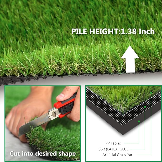 Artificial Grass Rug Outdoor Indoor 8FTX85FT Fake Grass Carpet Green Synthetic Grass Pet Turf Realistic Faux Grass Rug with Drain Holes for Garden Lawn Landscape Balcony Home Decor Patio