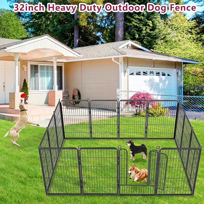 Dog Playpen Dog Fence Outdoor for Yard, 32inch 34 Panels Dog Pens Outside Anti-Rust Pet Playpen Exercise Pen with Lock for Large Medium Small Dogs, Portable Pet Fence for Yard RV Camping