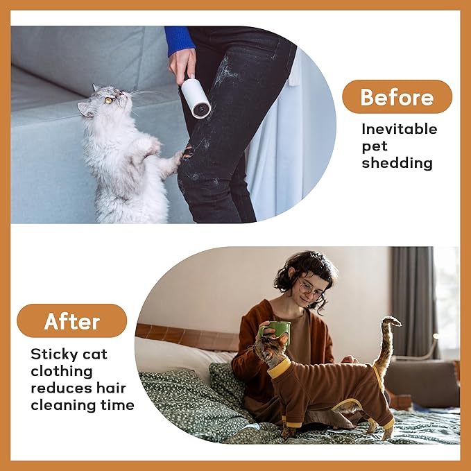 PUMYPOREITY Cat Hair Sticky Shirt – Breathable & Lightweight, Reduces Shedding Fur Pajamas, Prevents Licking Wounds After Surgery, Brown, M