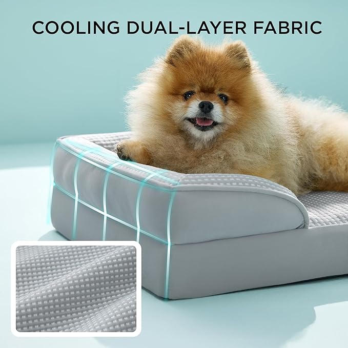 Bedsure Orthopedic Dog Beds for Small Dogs - Washable Small Dog Cat Bed Waterproof, Comfort Pet Couch Sofa with Washable Removable Cover, Pets Bed with Nonskid Bottom, Cooling Grey, 24"