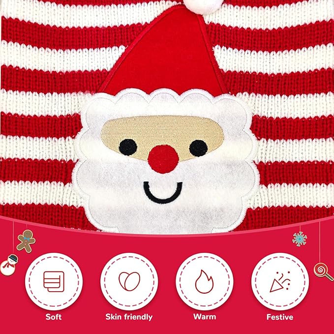 Dog Christmas Sweater Xmas Pet Clothes Cute Striped Santa Claus Costume Holiday Puppy Cat Jumpers Outfits New Year Gifts for Small Medium Large Dogs (XXL, Red White Stripe Santa Claus)