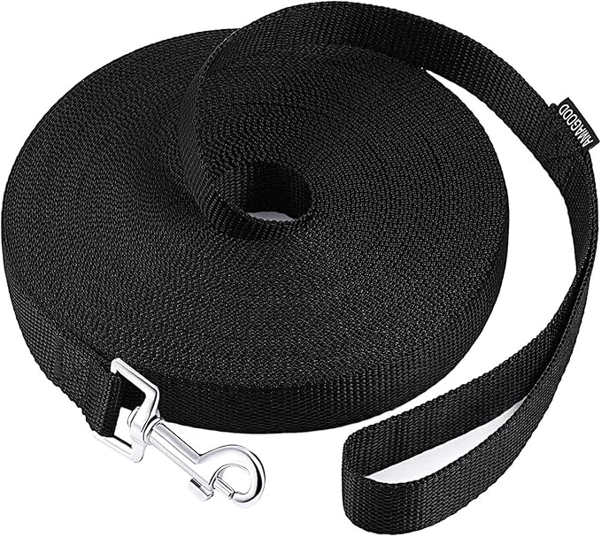 AMAGOOD Dog Leashes Heavy Duty 15ft 20ft 30ft 50ft 100ft Long Leashes-for Training,Tie Out(100Feet x 3/4Inch,Black)