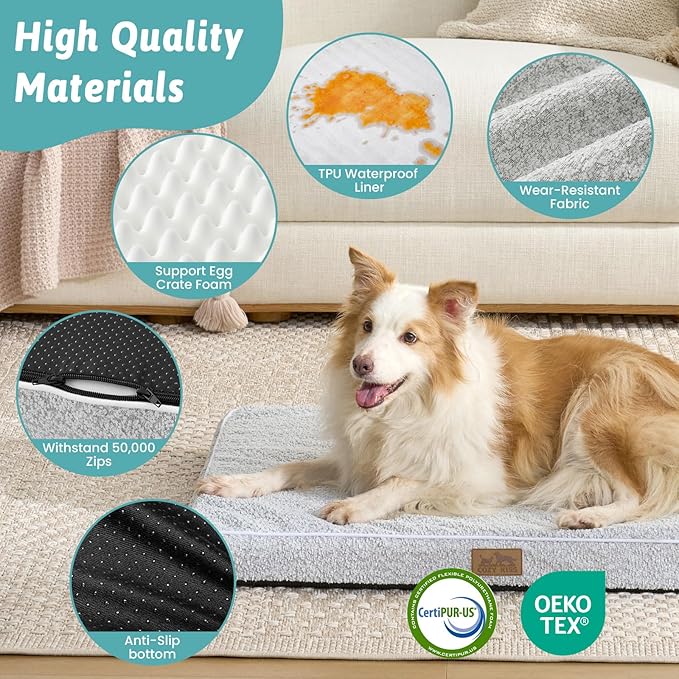 Big Dog Bed for Giant Dogs, Rectangular XXL Orthopedic Dog Beds Extra Large, Foam Anti-Slip Bottom Pet Mat with Washable Removable Cover, Suitable for Pet Up to 150 lbs, 54x44x4 inch, Grey