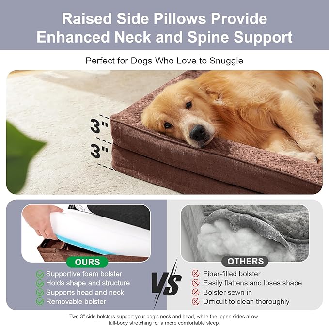Orthopedic Dog Beds for Large Dogs, Memory Foam Dog Beds Large Sized Dogs, Washable Removable Cover, Nonskid Bottom, Waterproof, for Indoor, Outdoor, Crate ＆ Car Use, 41x27x6 Inches, Brown Grey