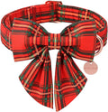 Christmas Dog Collar with Bow Tie, Cotton Christmas Plaid Collar for Medium Girl Boy Dog,Red &Green Plaid Dog Collar Bowtie with Durable Metal Buckle,Adorable Pet Collar,M,Neck 13.5-22in
