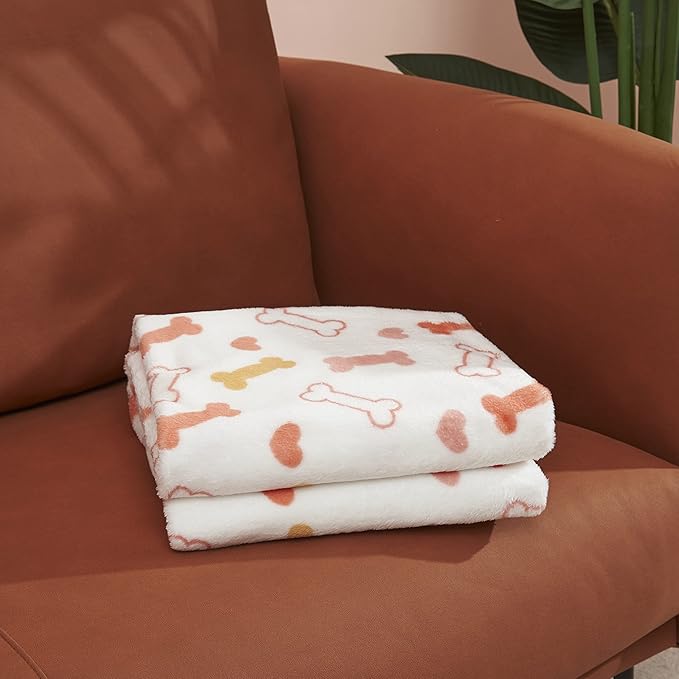 Allisandro Luxurious Dog Blanket, 350 GSM Super Fuzzy Microplush Fleece Pet Blankets for Small Medium Large Dogs and Cats, White Bone, 80 × 64 Inches
