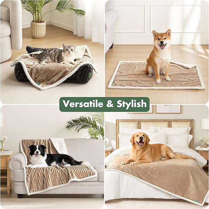 Waterproof Puppy Blankets for Small Dogs - Cozy Fleece Calming Cat Blanket for Couch Furniture Protector, Washable Dog Blankets for Indoors & Outdoors, Linen, 25"x35"