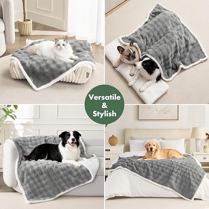 Soft Cozy Waterproof Dog Blanket for Couch - Room Decor Medium Pet Blanket for Furniture Protector, Washable Dog Crate Blankets for Indoors & Outdoors, Grey, 30"x40"