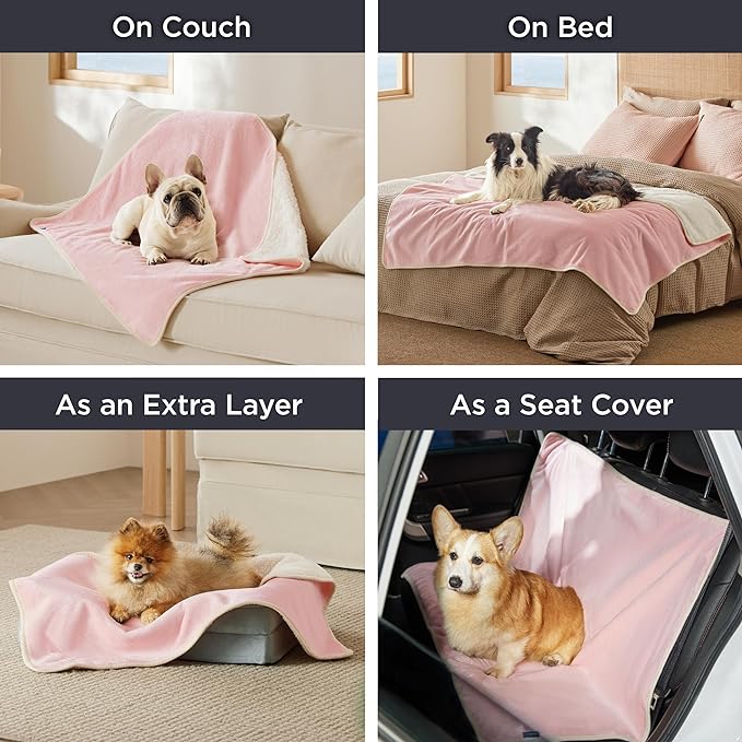 Bedsure Cat Blanket for Indoor Cats - Waterproof Calming Cat Blankets for Couch Protection, Sherpa Fleece Pet Blanket, Soft Plush Reversible Throw Furniture Protector, 50"x40", Pink