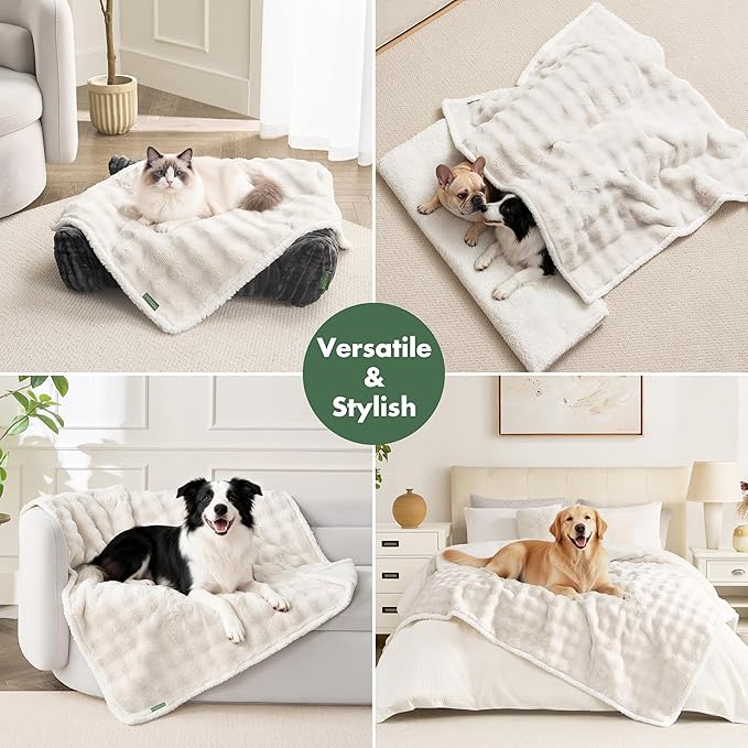 Soft Cozy Waterproof Dog Blanket for Couch - Room Decor Medium Pet Blanket for Furniture Protector, Washable Dog Crate Blankets for Indoors & Outdoors, Cream, 30"x40"