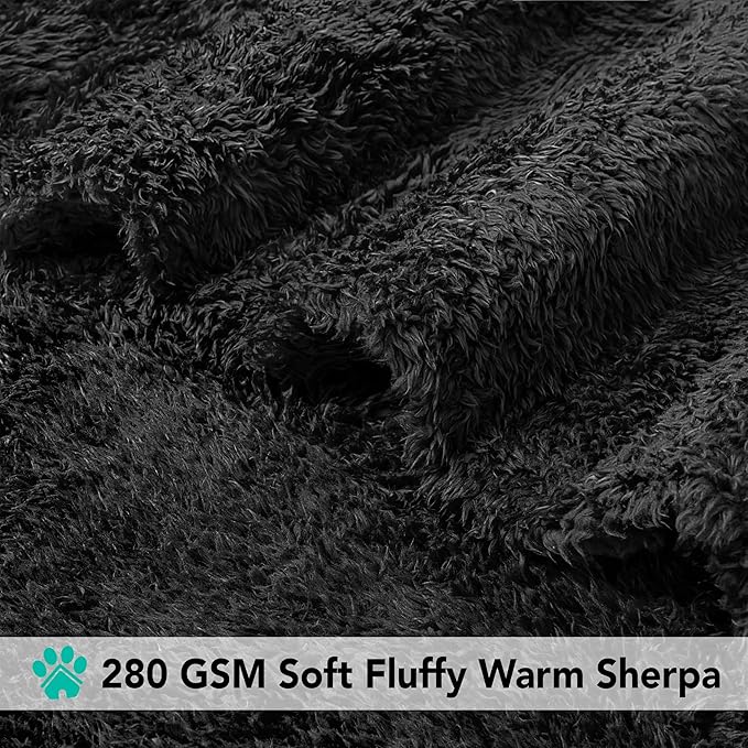 PetAmi Fluffy Soft Dog & Cat Blanket - Black Sherpa Fleece, Calming Pet Blanket for Couch, Small 24x32