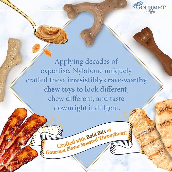 Nylabone Gourmet Style Femur Bone Strong Chew Toy for Puppies, Soothing Puppy Teething Toys, Puppy Enrichment, Bacon Flavor, Small Dogs - Up to 25 Ibs, 1 Count