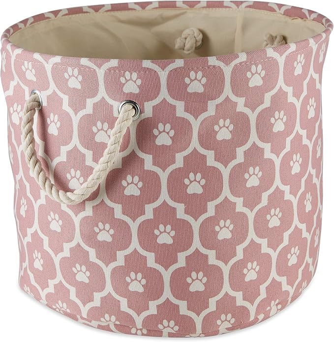 Bone Dry Pet Storage Collection Lattice Paw Print, Rose, Small Round