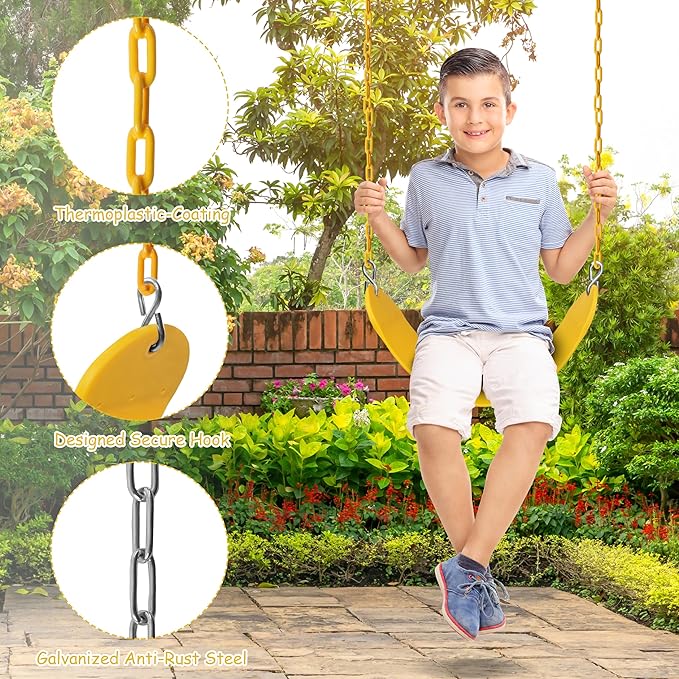 Sunnyglade 8PCS Swings Seats Heavy Duty with 66" Chain, Playground Swing Set Accessories Replacement with Snap Hooks, Support 250lb (8, Yellow)