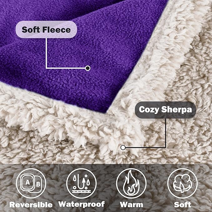 Kritter Planet Waterproof Bed Blanket for Couples, Washable Stain Proof Pad Bed Cover, Reversible Leakproof Furniture Protector, Liquid Proof Blanket for Couch Sofa, 50x60 inch, Queen Size, Purple