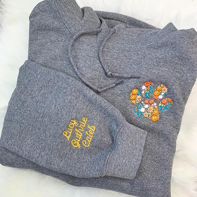NAZENTI Custom Dog Mom Embroidered Sweatshirt with Pet Name on Sleeve, Fur Mama, Dog Lover Gifts
