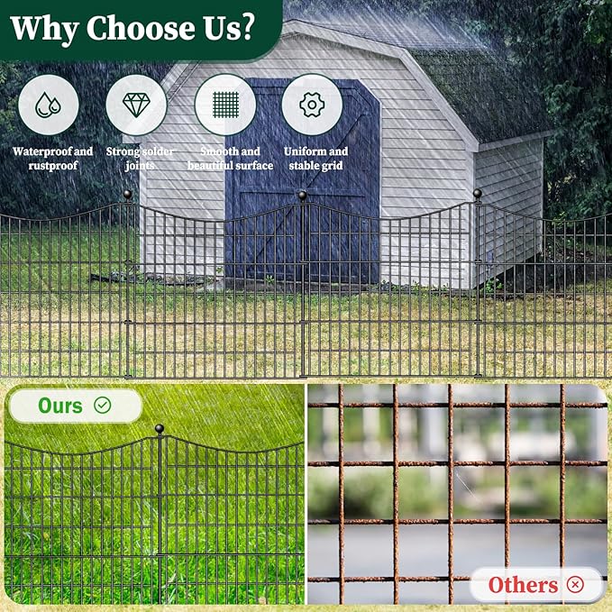 10 Panels No Dig Dog Fence Outdoor for Yard, 40 in(H) X 23.6 ft(L) Decorative Tall Garden Fence Animal Barrier, Rustproof Metal Wire Garden Edging and Borders, Temporary Fencing Stakes