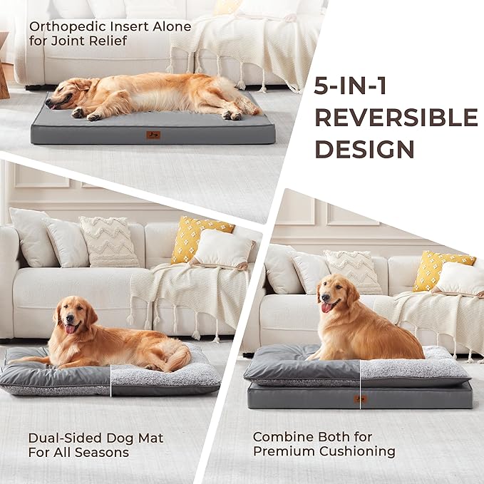 2-Pack Waterproof Dog Bed Medium Size Dogs, Plush Cushion & Orthopedic Egg-Crate Foam Mattress for Senior Dogs, Washable Dog Crate Bed with Removable Cover, Dark Grey