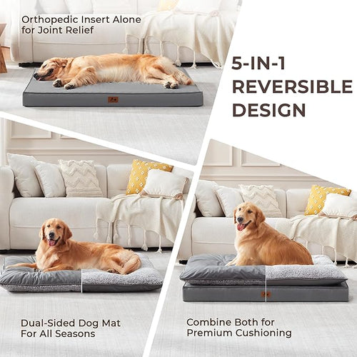 2-Pack Waterproof Dog Bed Medium Size Dogs, Plush Cushion & Orthopedic Egg-Crate Foam Mattress for Senior Dogs, Washable Dog Crate Bed with Removable Cover, Dark Grey