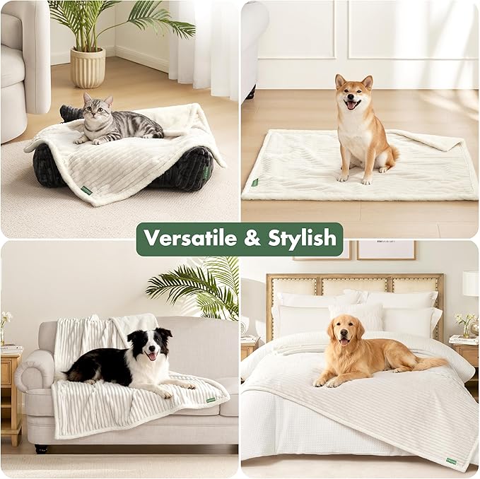 Waterproof Puppy Blankets for Small Dogs - Cozy Fleece Calming Cat Blanket for Couch Furniture Protector, Washable Dog Blankets for Indoors & Outdoors, Cream, 25"x35"