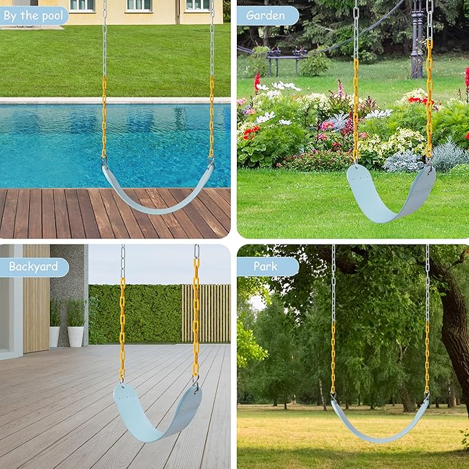 Sunnyglade 2PCS Swings Seats Heavy Duty with 66" Chain, Playground Swing Set Accessories Replacement with Snap Hooks, Support 250lb (2, Pastel Blue)
