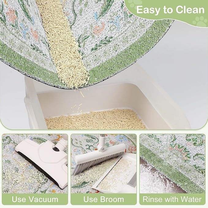 Bienbee Cat Litter Mat, 24" x 15" Litter Box Mat Rug with Non-Slip Bottom,Urine and Water Proof, Easy to Clean Cat Supplies Essentials for Indoor Kitty Kitten Floor, Bean-Green M