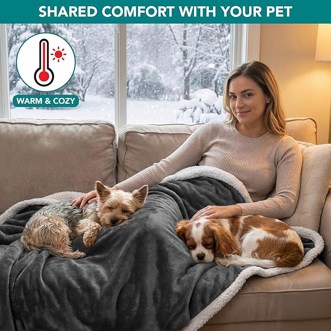 PetAmi Waterproof Dog Blanket for Small Medium Dog Puppy Cat Throw for Couch Cover Leakproof Protection, Sherpa Fleece, Reversible Soft Washable 29x40 Charcoal Gray